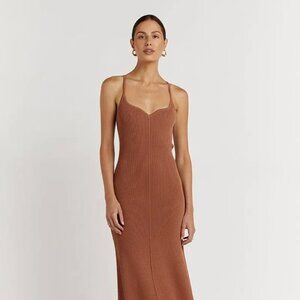 Dissh Koko Sweetheart Clay Knit Dress in Terracotta Brown Size S